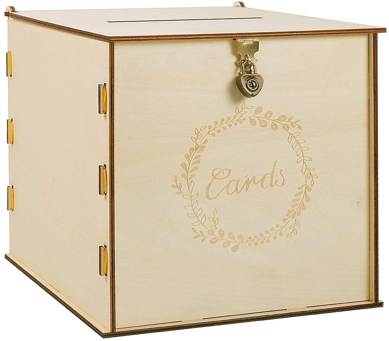 Wooden Wedding Card Box with Security Heart Lock?Rustic Wedding Envelope Box, Decorative Gift Card Box , Perfect for Weddings, Baby Showers, Birthdays, Graduations, 10.2" x 10.2" x 10.2" (Original) - Walmart.com