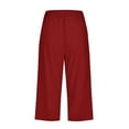 thumbnail image 5 of Casual Womens Capri Pants Loose Straight Wide Leg 3/4 Length Summer Lounge Elastic Waist Trousers, M #02 Wine, 5 of 7
