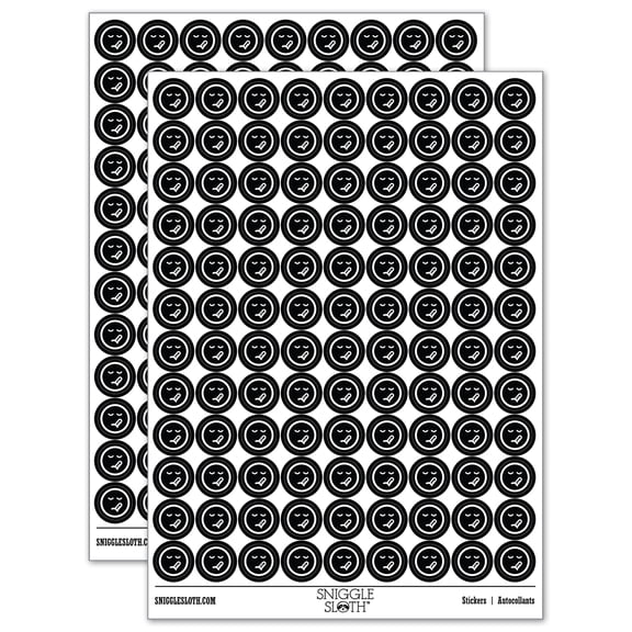 Sick Face Thermometer Emoticon 200 Round Stickers - Black - Gloss Finish - 0.50" Size