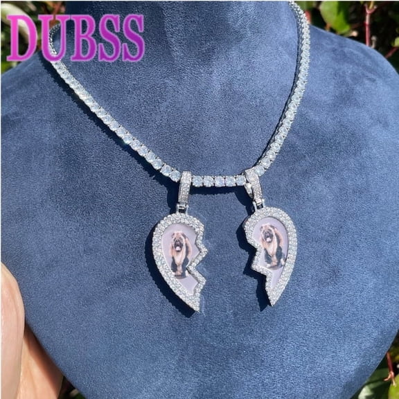 DUBSS Custom Heart Photo Necklace for Men Couple Love Personalized Picture Pendant Real Gold Plated Hip Hop Jewelry