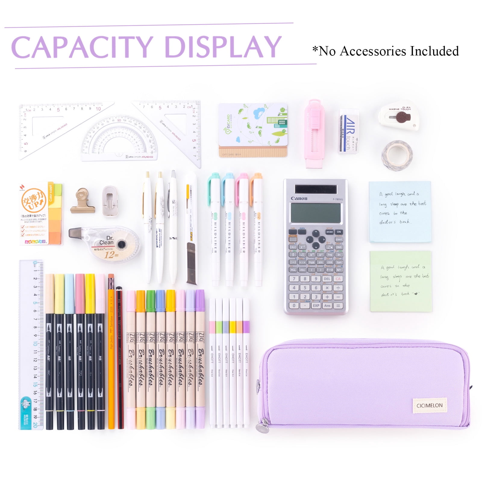 CICIMELON Pencil Case Large Capacity 3 Compartments Pen Pouch Bag for Adults Women (Purple)