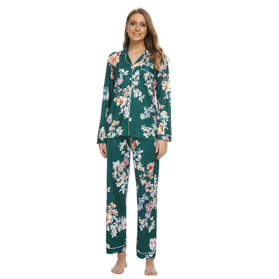 MintLimit Women's Floral Long Sleeve V-neck Button Down Pocket Shirt and Pants Pyjamas Sleepwear Lounge Pajamas