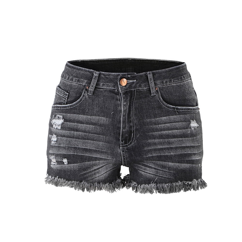denim shredded shorts