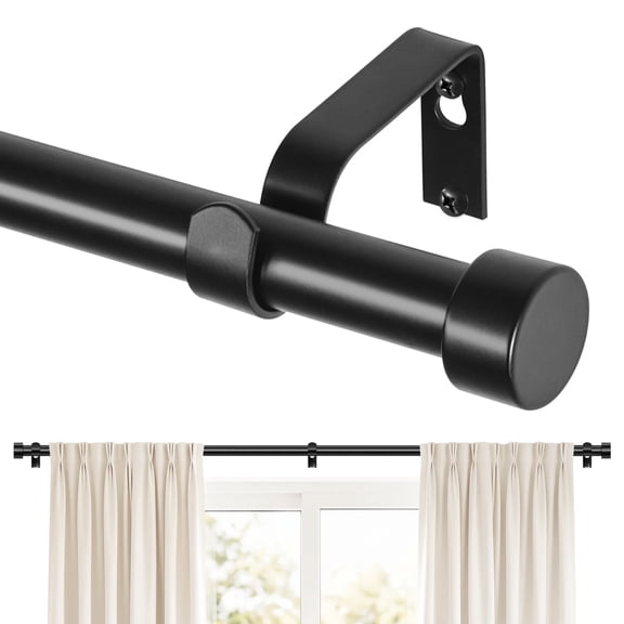 HEI DEAR 1" Adjustable Single Curtain Rod Set Heavy Duty with Black End Cap,36-120"