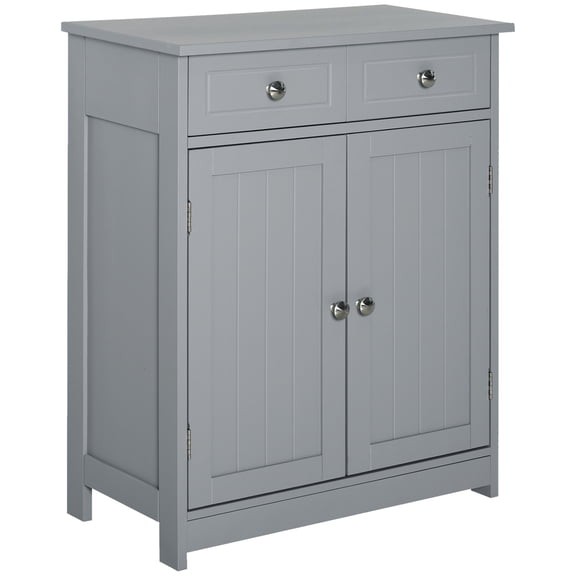 Bathroom Floor Cabinet, Wooden Storage Cabinet with 2 Doors and 2 Drawers for Bathroom Accessories, Grey