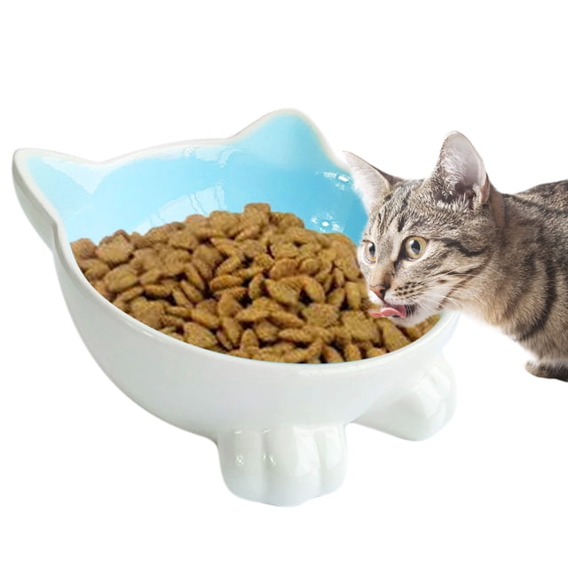 Bol en Céramique pour Chat Design Patte Bol de Nourriture Incliné Bol Surélevé pour Chat