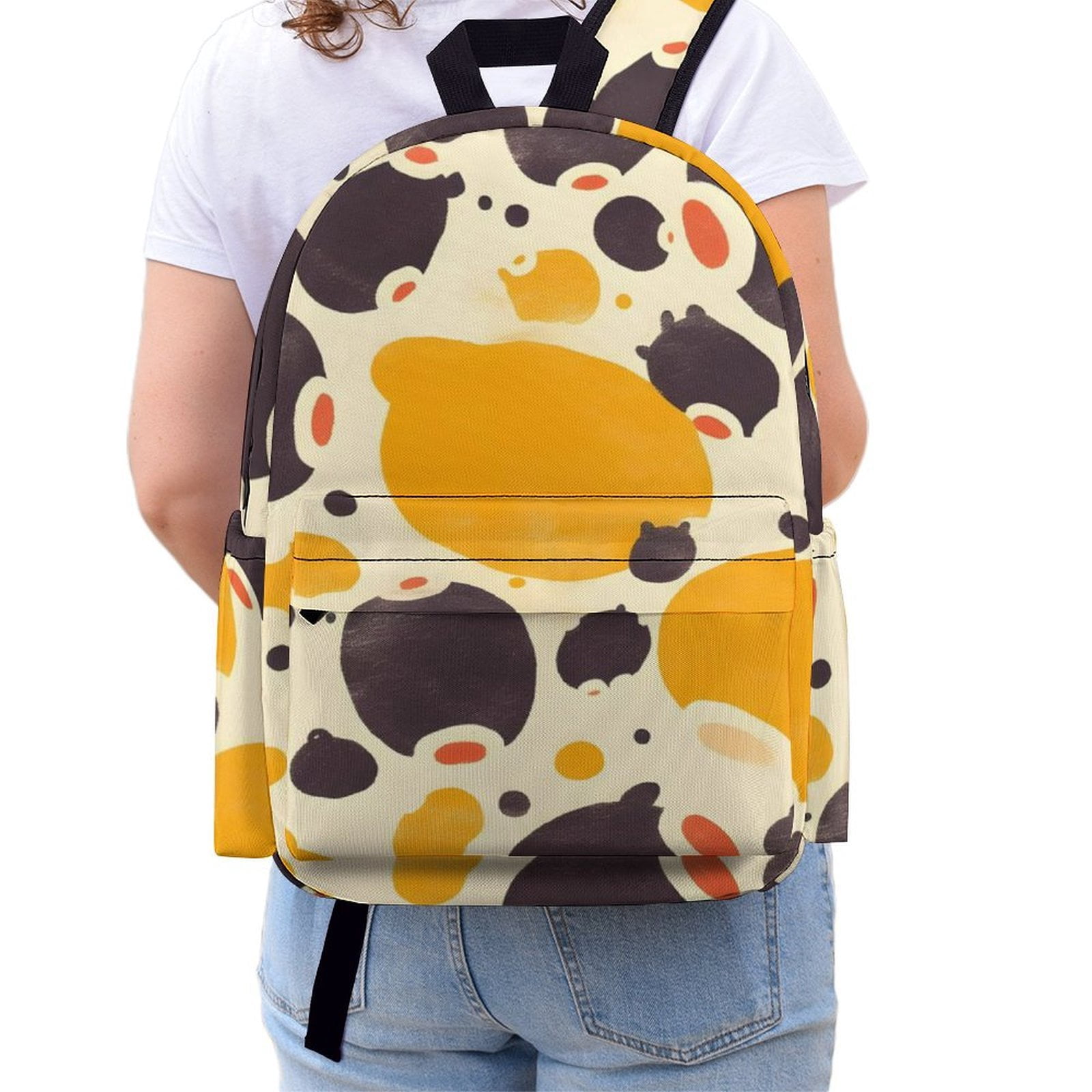 Large Capacity Half Print Backpack 11.8×16.5×5.9in Multifunctional Zipper Design Convenient Switch Milk Cow Print Style Sienna_3