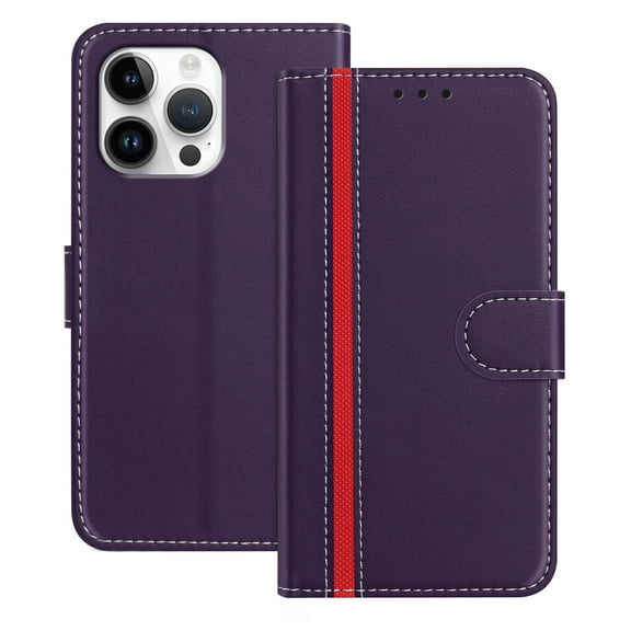 Premium PU Leather Case Compatible for iPhone 13 Pro, PU Leather Wallet Flip Folio Case with Kickstand Card Slots Magnetic Closure for iPhone 13 Pro Full Body Protective Cover, Purple