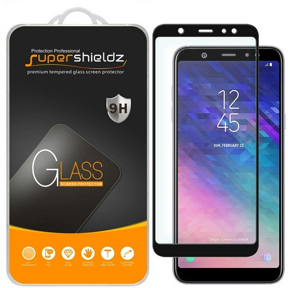 (2-Pack) Supershieldz Designed for Samsung Galaxy A6  (2018)/A6 Plus (2018) [Full Screen Coverage] Tempered Glass Screen Protector, Anti-Scratch, Bubble Free (Black Frame)