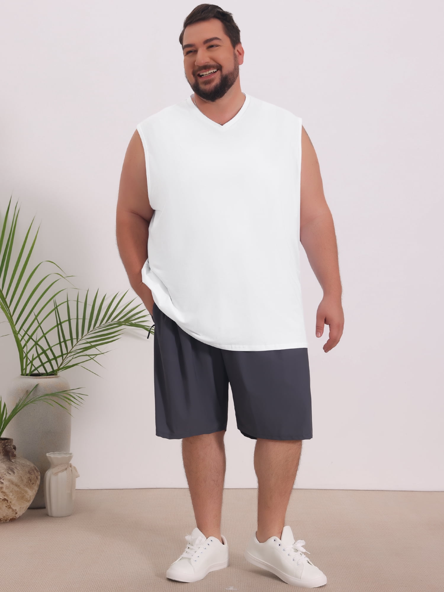 DARING DIVA Men's V-Neck Soft Breathable Sleeveless Undershirt Tank Top 4XL White