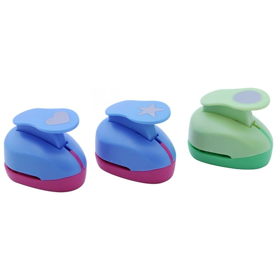 3Pcs Paper Punch Craft Tool for DIY Scrapbooking Heart Star Round Shapes Easy to Use Assorted Color