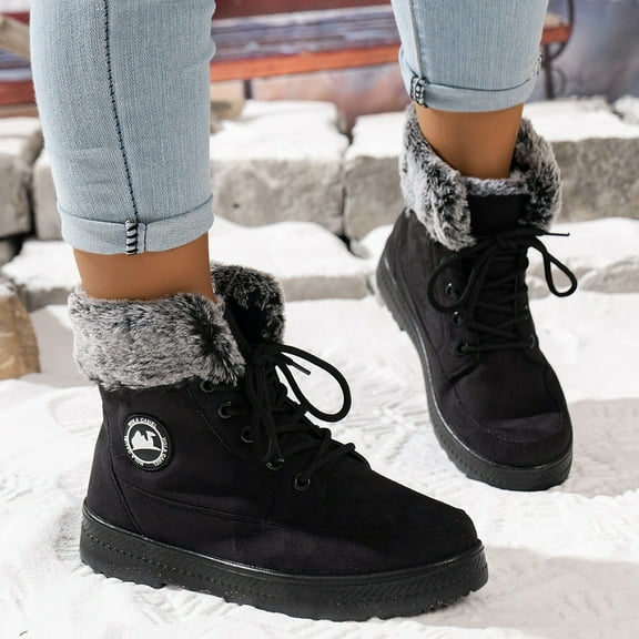 Women's Winter Boots Fur Lined Outdoor Anti-Slip Ankle Combat Boots Warm Lace Up Casual Booties Work Winter Shoes Women (Black,37)