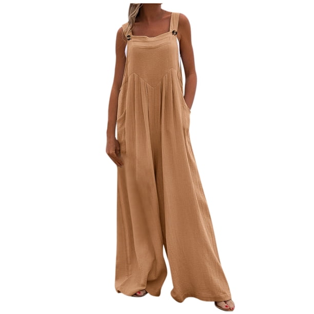 Mono Para Mujer, Mono Informal A La Moda Con Hombros Descubiertos, Mono Con Tirantes Y Botones Sólidos, Pantalón de Pierna Con Bolsillo Ancho Odeerbi ODB-4