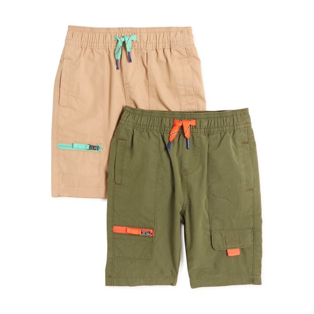 Wonder Nation Baby and Toddler Boy UPF 50+ Cargo Adventure Shorts Multipack, 2Pack, Sizes 12M