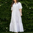 thumbnail image 6 of fatyb Women Button down Maxi Dresses V Neck Puff Short Sleeve Shirt Dress Ruffle Flowy Dress Plus Size, 6 of 6