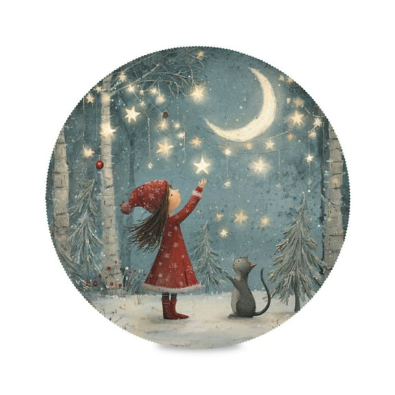 Round Placemats Set of 6 Heat Resistant Washable Kitchen Table Decorations 15.4in Christmas Costume Girl