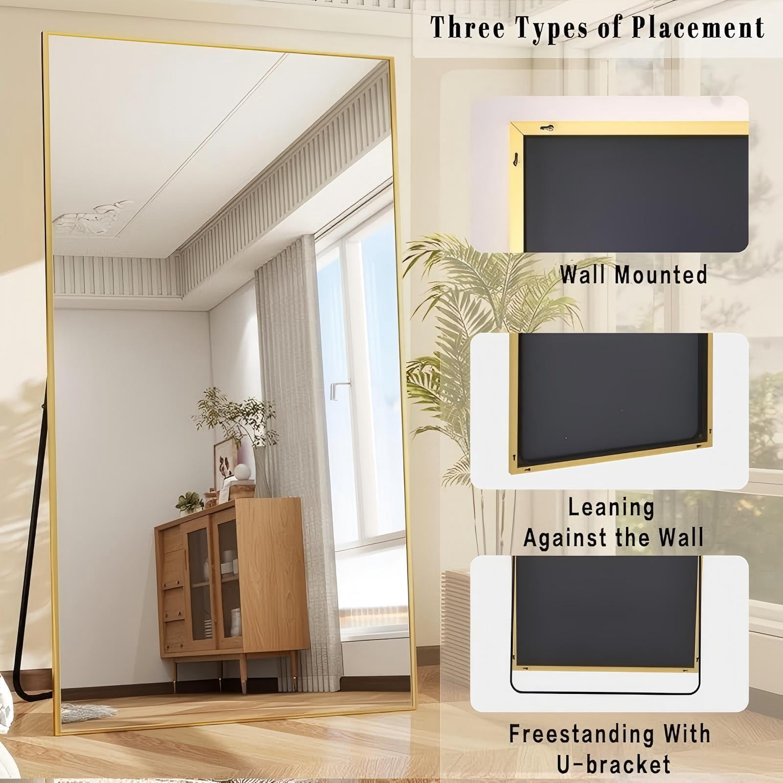 Lumora 76"x 34.1" Rectangular Full Length Mirror Floor Body Mirror with Stand, Gold