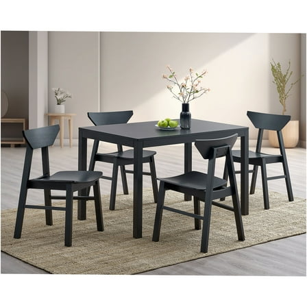 JERFIT 5-Piece Rectangular Dining Table Set with Chairs, Black Synthetic Wood Kitchen Dining Room Furniture