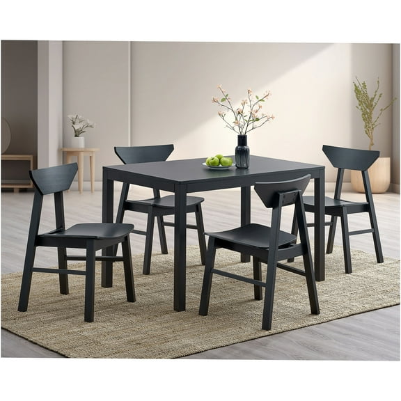 JERFIT 5-Piece Rectangular Dining Table Set with Chairs, Black Synthetic Wood Kitchen Dining Room Furniture