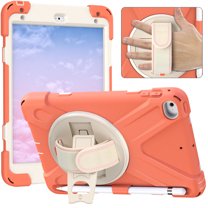 Shockproof Case Compatible with iPad Mini 5/4/3/2/1 Tablet (7.9 Inch) - Drop Proof Protective Back Cover Case with Kickstand /Rotating Hand Strap /Pencil Holder, Silicone Rugged Kids Case (Orange)