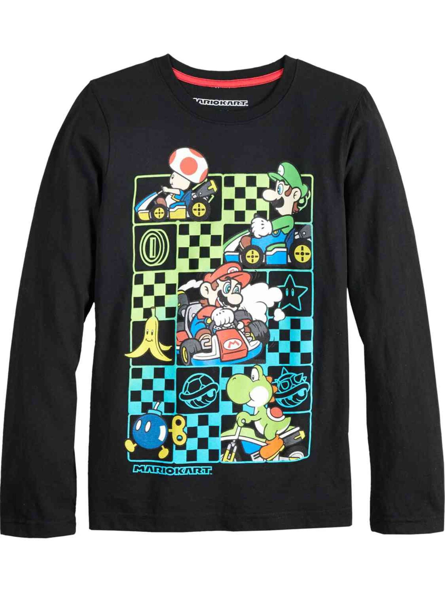 Super Mario Bros. Boys Black Mario Kart Yoshi Long Sleeve TShirt
