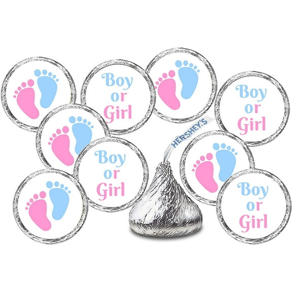 324 Baby Gender Reveal Footprints Kisses Labels For Baby Shower Or Baby Sprinkle Party Or Event Decorations, Stickers, Wrappers, Favors (pink, blue)