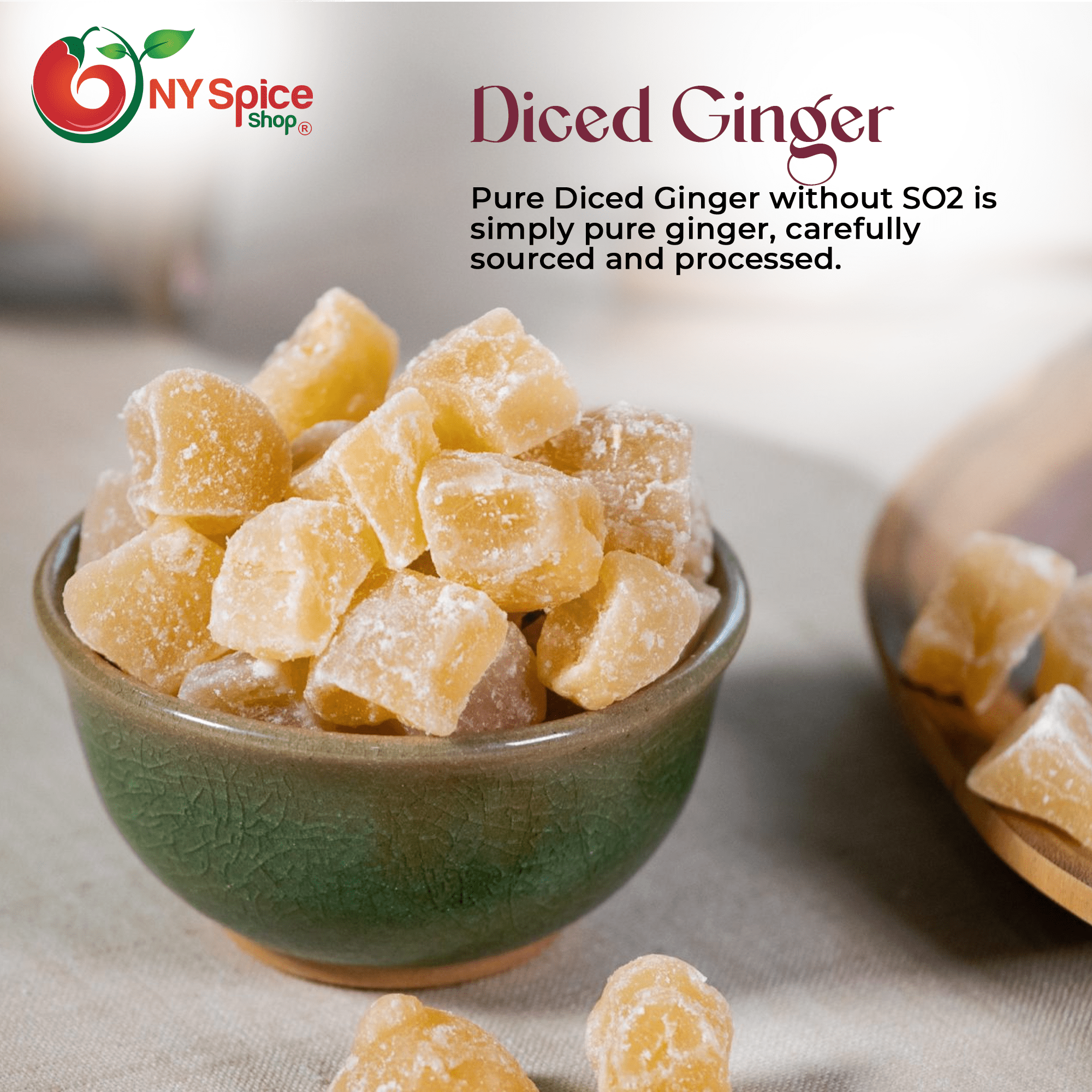 NY SPICE SHOP Diced Ginger - 3 Pound - Without SO2