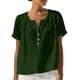 thumbnail image 2 of Craaazy Women's Casual V Neck Blouse, Solid Color Short Sleeve Cotton Linen Top, Loose Fit Comfy Henley Tunic for Daily Wear Gifts, 2 of 9