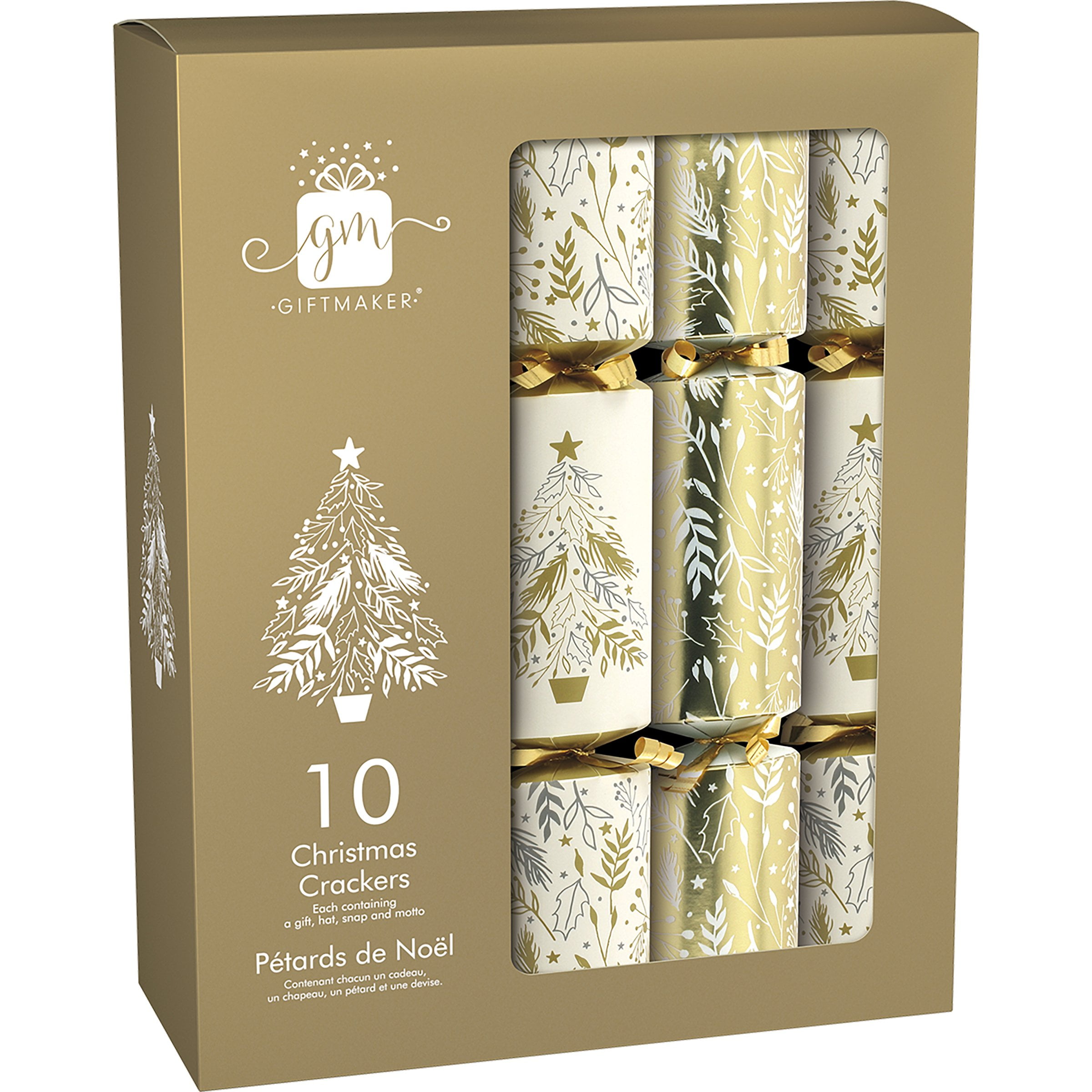 12" Christmas Crackers Cream and Gold. Includes 10 Crackers