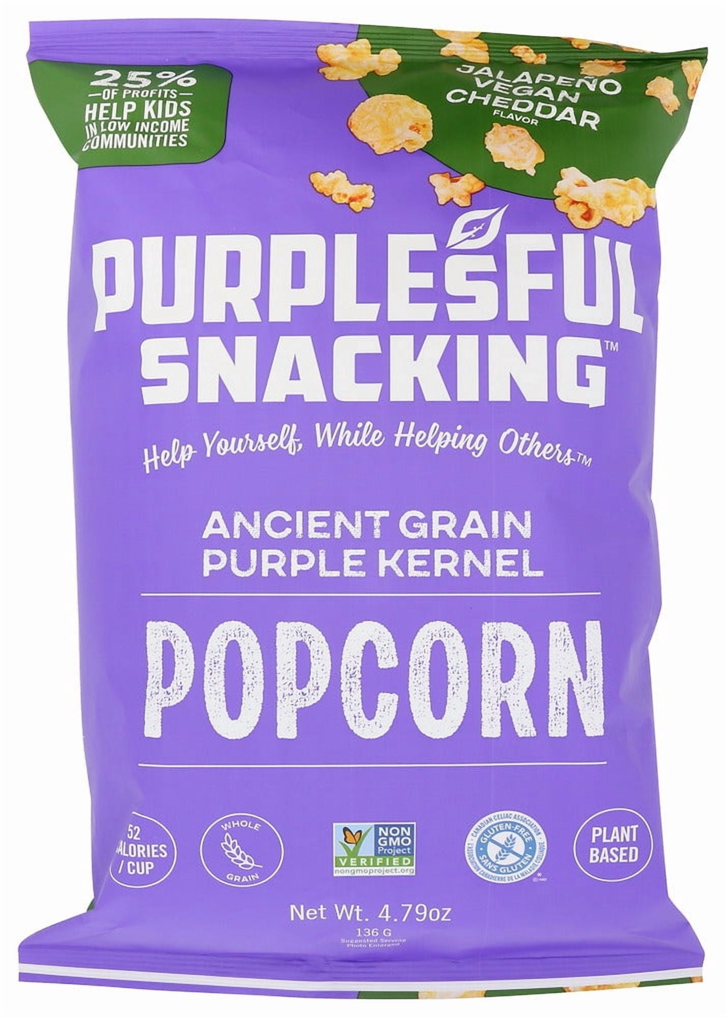 Pack of 9, Purplesful Jalapeño Vegan Cheddar Purple Kernel Popcorn, 4.79 oz