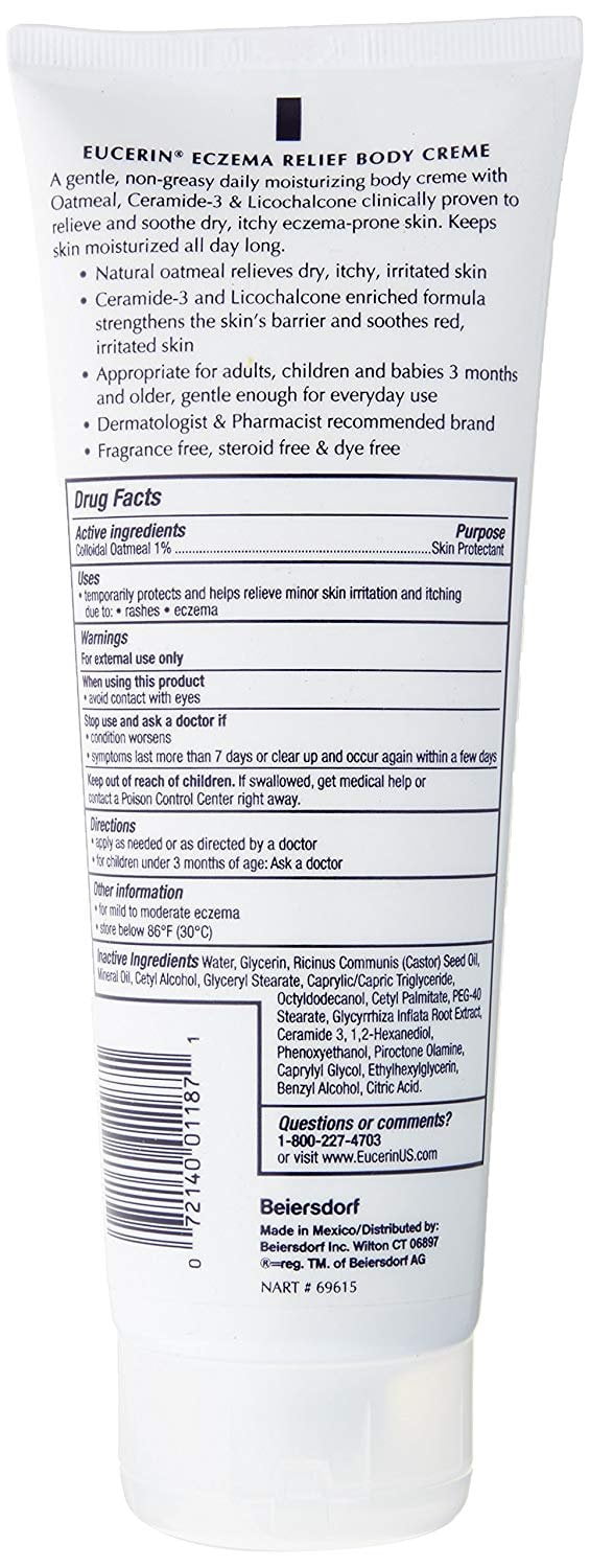 Eucerin Eczema Relief Skin & Body Creme, Oatmeal & Ceramide-3, 8 oz, 2-Pack