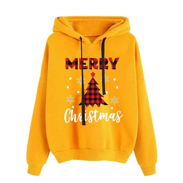 EGNMCR Chandail de Noël pour Femme, Mode Décontractée, Manches Longues, Imprimé de Noël, Chandail à Capuche, Hauts, Blouse, Chandails à Capuchon pour Femmes