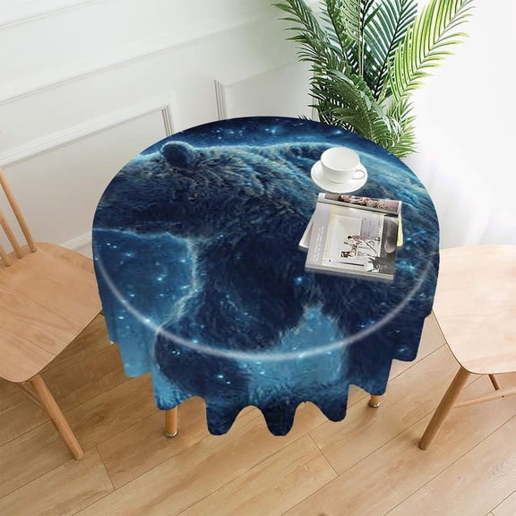 RKSupls 60 Inch Round Tablecloth, Bear Starry Night Premium Polyester Straight Edge Wrinkle Resistant Washable Table Cover for Party Home Dining Decor