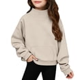 thumbnail image 2 of GobdXE Solid Girls Neck Long Sleeve Sweatshirt Kids Front Kangaroo Pocket Loose Casual Pullover Fashion Daily Top, 2 of 8