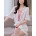 thumbnail image 3 of Kukuzhu Women's Floral Lace Tiefront Cardigan Cute Half Sleeve Sheer Bolero Shawl Cover Up, 3 of 7