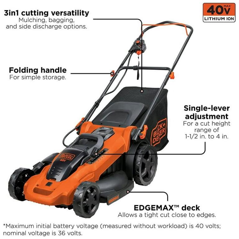 BLACK DECKER Electric Push Powered 40V MAX Cordless Lawn Mower Battery Charger Included CM2043C Walmart