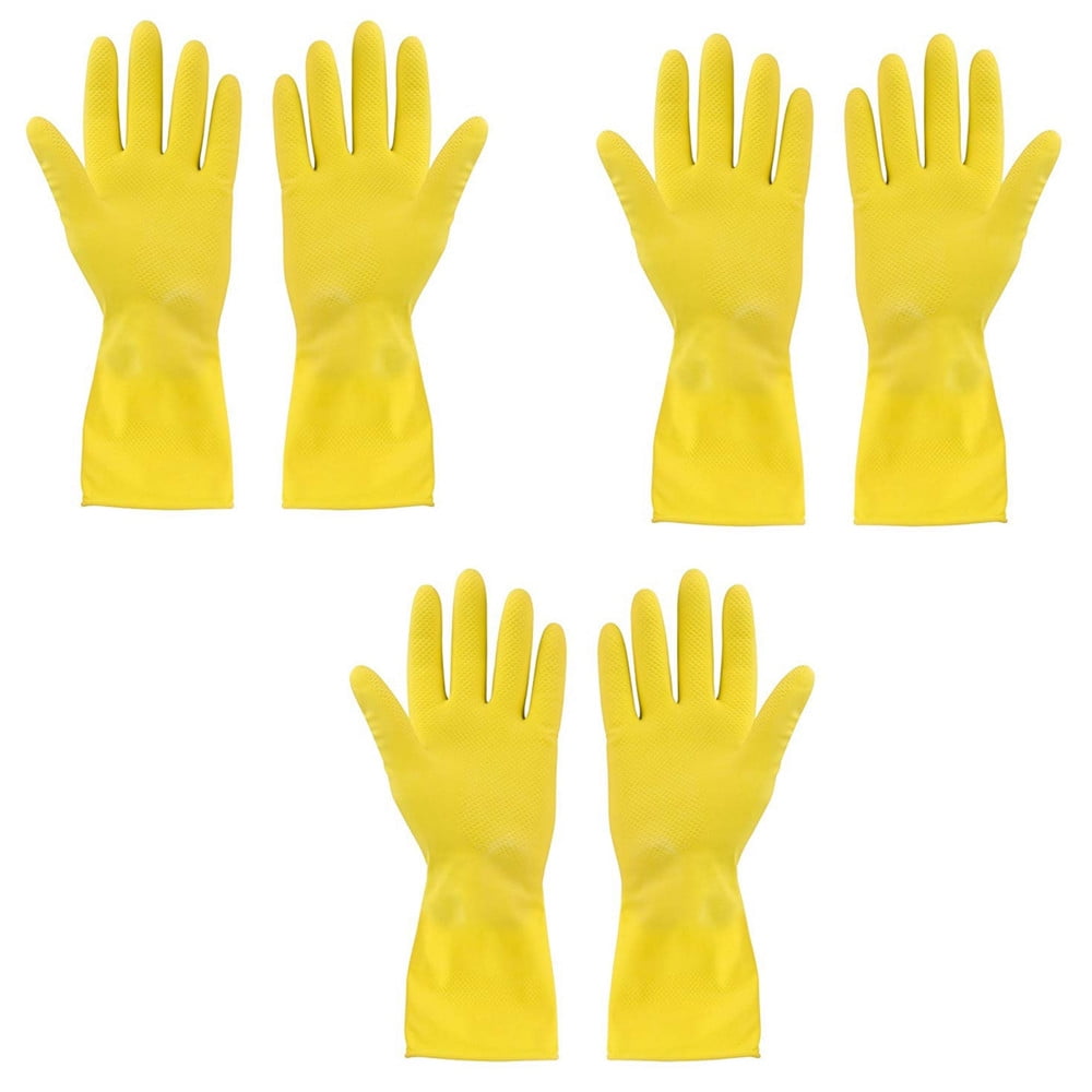 3 Pairs Cleaning Dish Gloves, Professional Natural Rubber Latex
