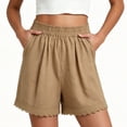 thumbnail image 6 of Admvng Womens Linen Shorts Lace Trim Elastic High Waist Casual Shorts for Vacation, 6 of 6