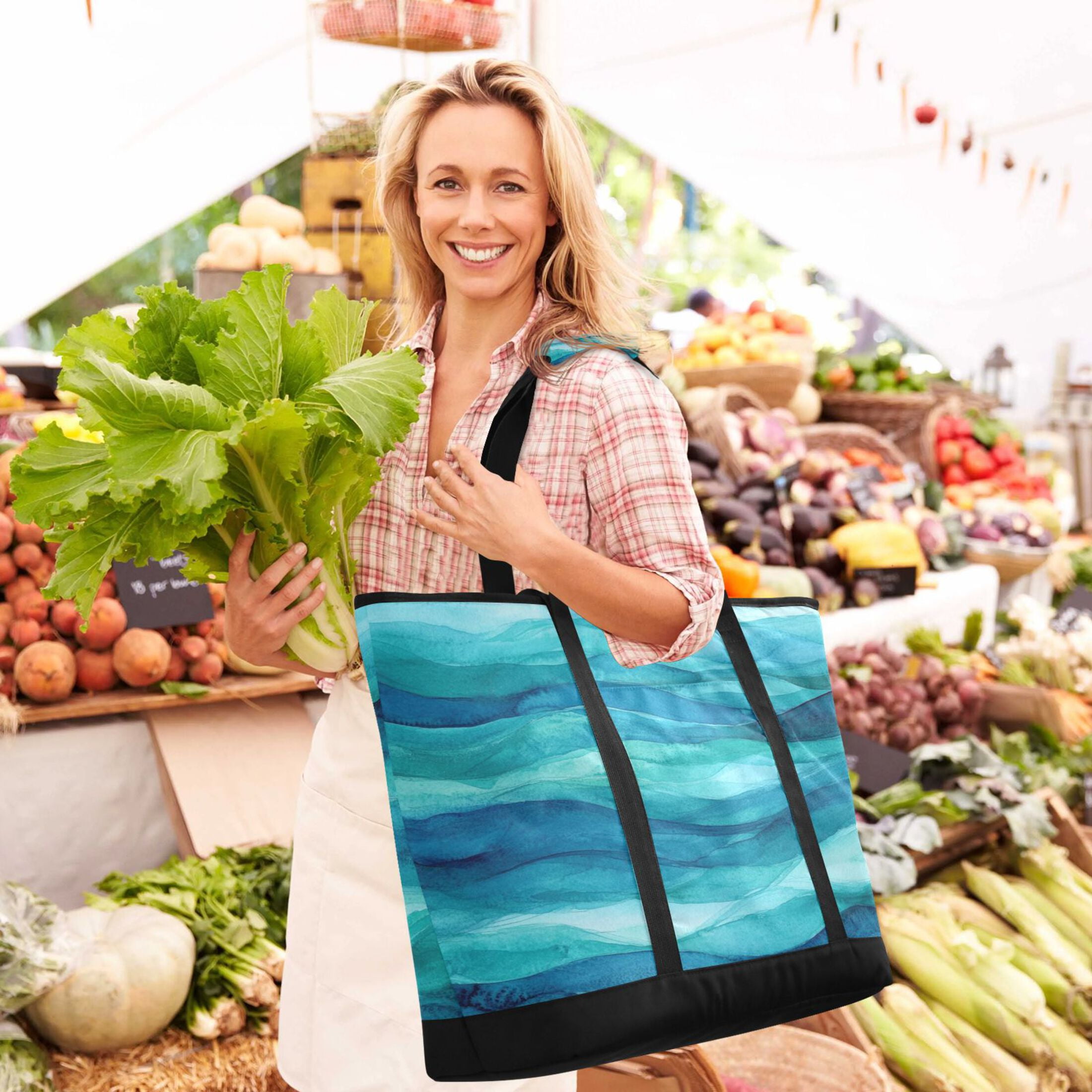 Large Hand-held Ice Pack Picnic Bag Insulation and Refrigeration Suitable for Shopping Picnics and Camping Beautiful Green Sea