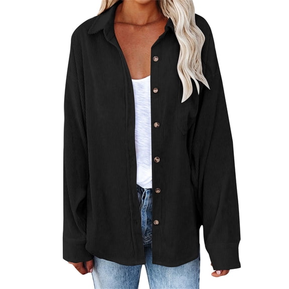 VISALY Women Button Up Collared Shirts Tunic Tops Loose Fit Tops Work Dressy Casual Basic Shirts Long Sleeve Wrinkle Free Blouse Smocked Shackets Jacket Solid Oversized Boyfriend Blouses Blue L