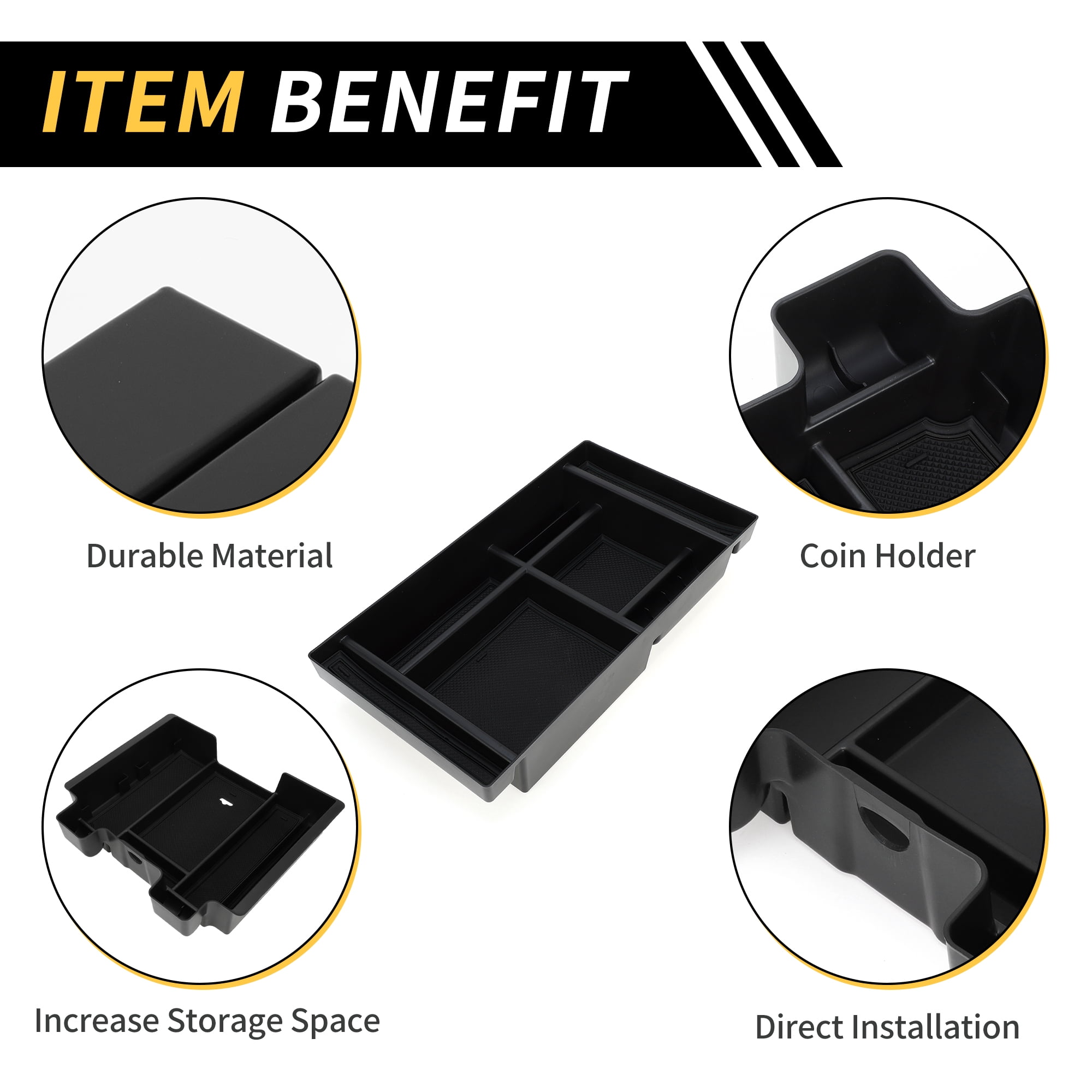 Unique Bargains Full Center Console Organizer Tray for Chevy Silverado for GMC Sierra 2500 3500 HD 2020-2023 Armrest Box Insert Tray Full Console w/Bucket Seats ONLY Plastic Black