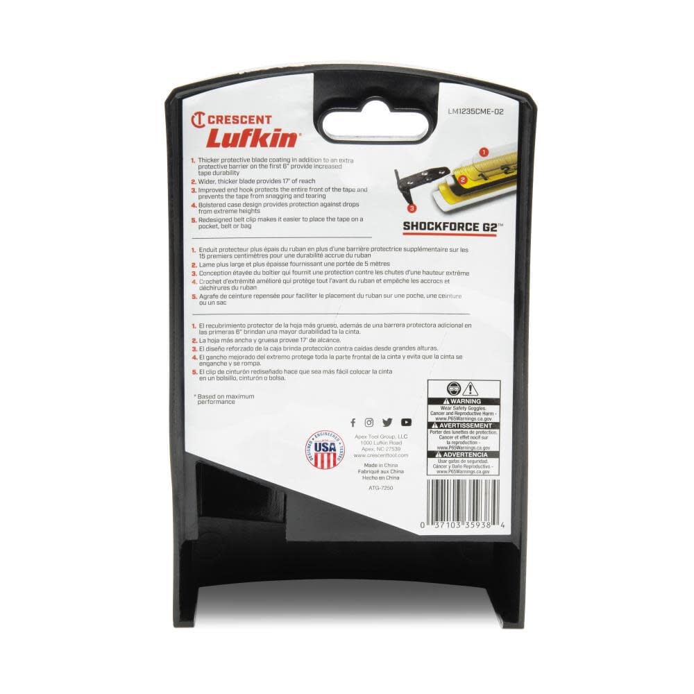 Lufkin Genuine OEM 1-1/4" x 10m/33' Shockforce G2 Magnetic Tape Measure - LM1235CME-02