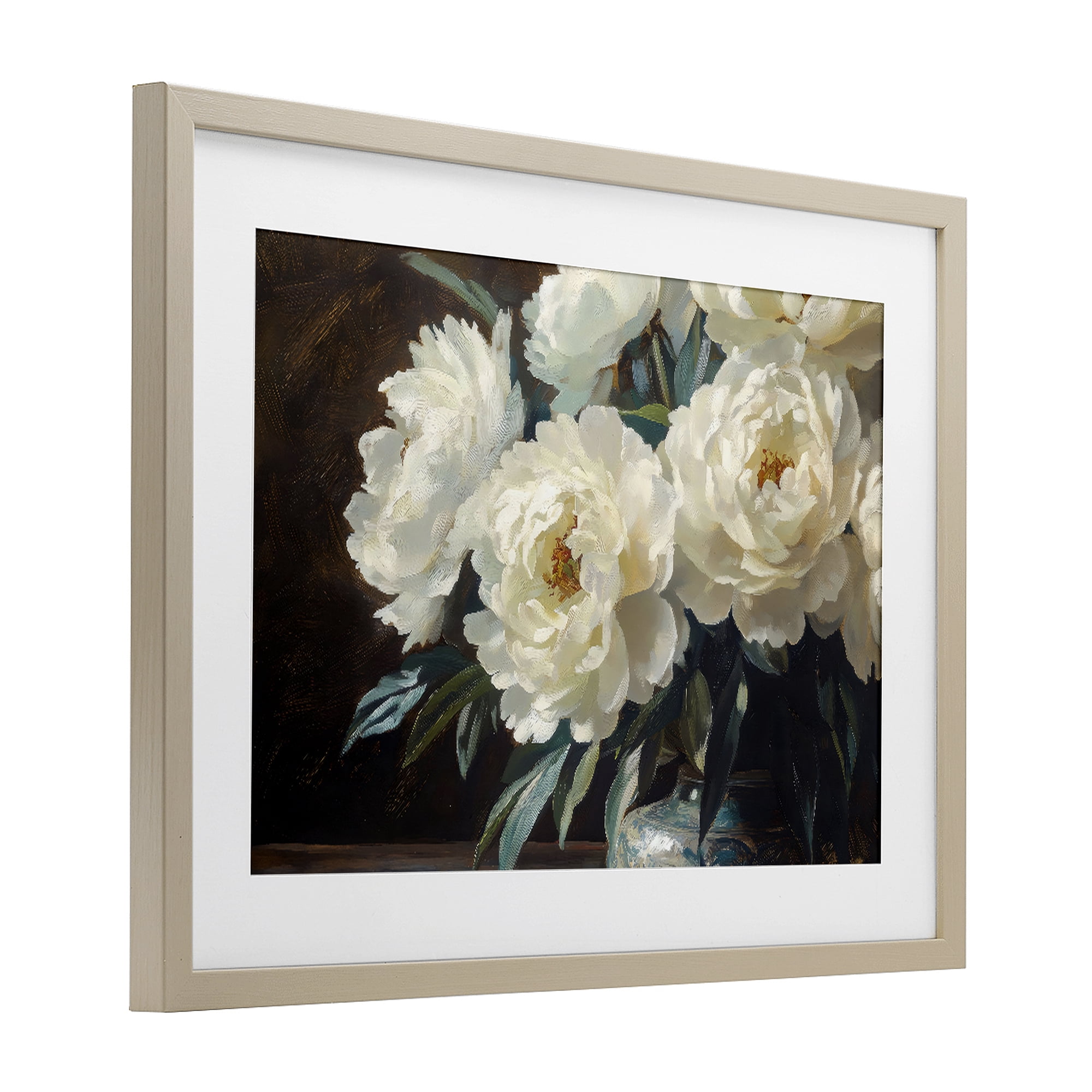 Stupell Industries Large Moody White Floral Birch Framed Print Under Glass, design by Petal Prints Design