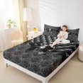 thumbnail image 2 of Manfei Vintage Damask Print Fitted Sheet Full,Black Coquette Bowknot Bed Set,3pcs,1 Fitted Sheet and 2 Pillowcases, 2 of 6