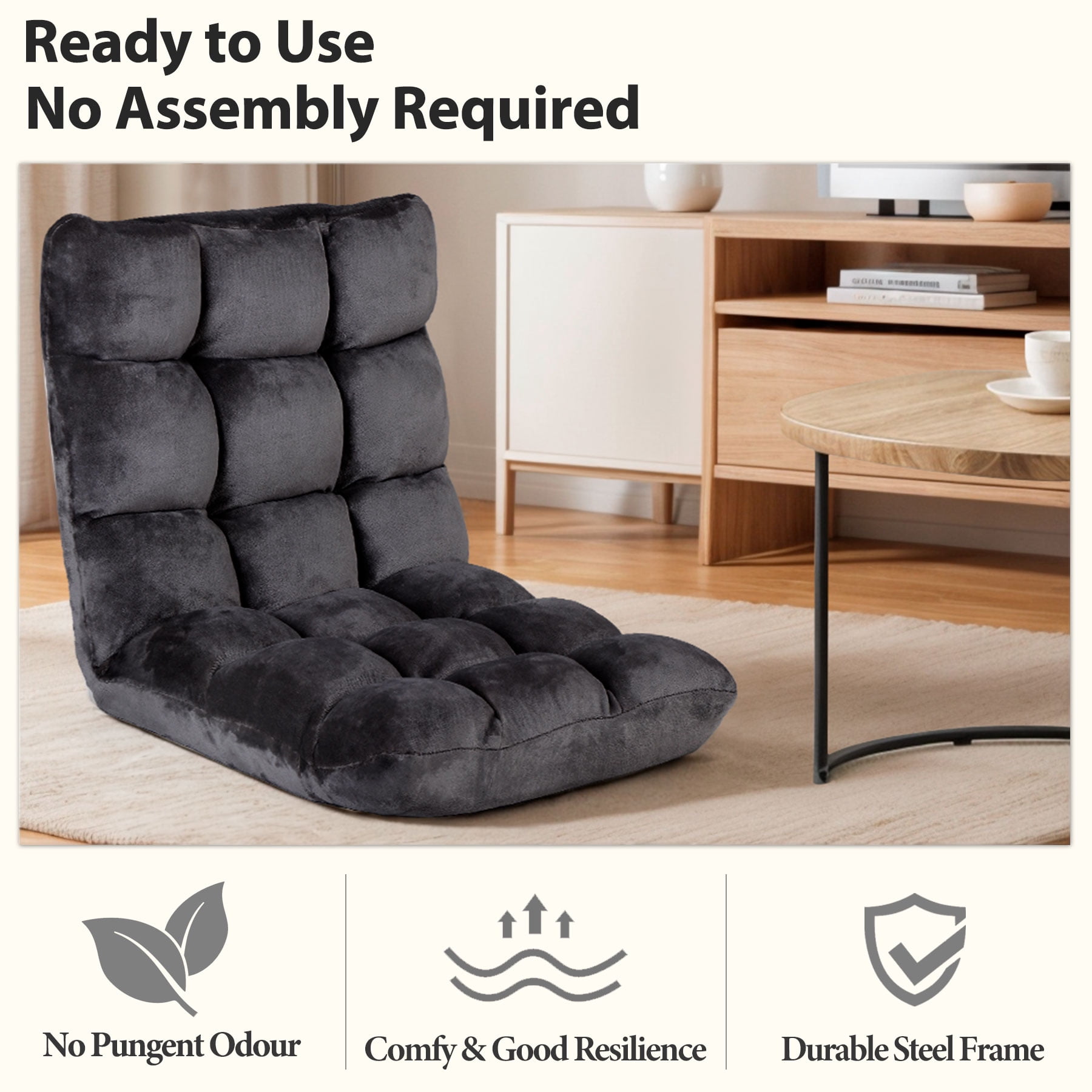 HomGarden 14-Position Adjustable Floor Chair Padded Folding Gaming Sofa Chair Black