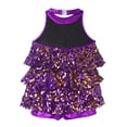 thumbnail image 2 of RUNQHUI Kids Girls Sequins Halter Neck Leotard Dance Dress Latin Jazz Salsa Samba Rumba Dance Purple 12, 2 of 7
