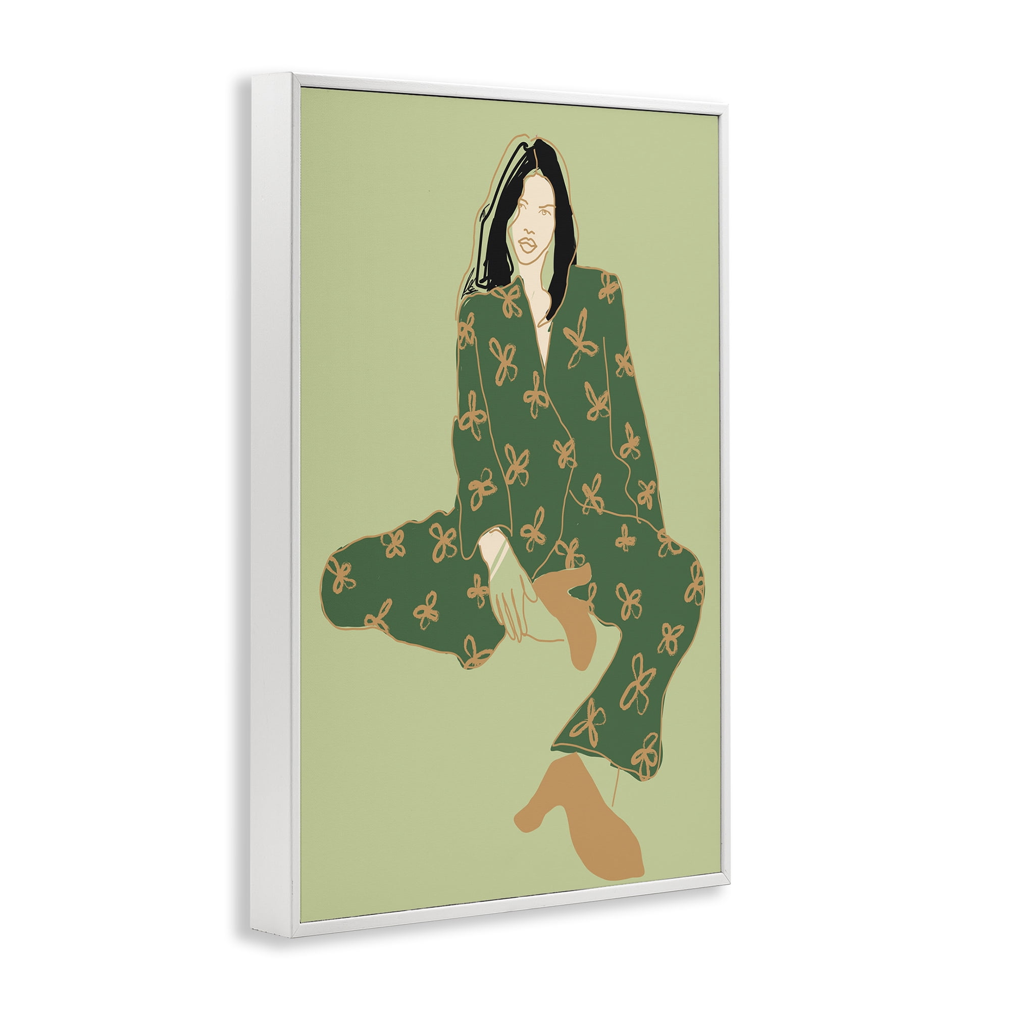 Stupell Industries Stylish Girl Sitting Novelty Painting White Framed Art Print Wall Art, 12 x 18