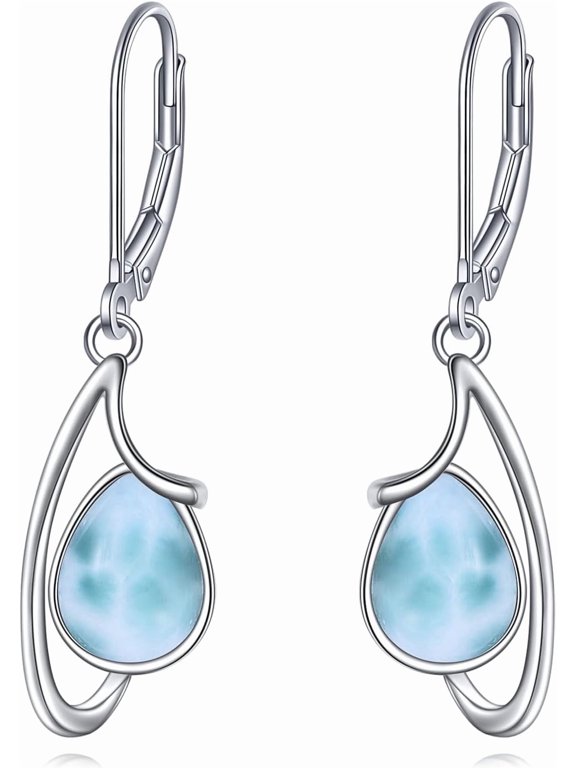 Moonstone/Larimar/Moss Agate/Pink Opal Earrings for Women Sterling Silver Gemstone Drop Earrings Leverback Earrings Jewelry Gifts
