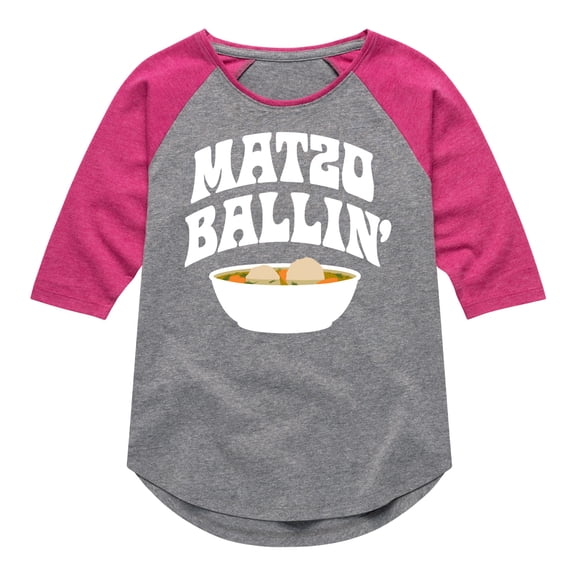 Instant Message - Hanukkah - Matzo Ballin' - Toddler & Youth Girls Raglan Graphic T-Shirt