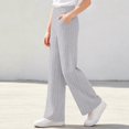 thumbnail image 3 of YUANxueke Girls Ribbed Knit Pants Casual Soft Comfy Elastic Waist Wide Leg Pants with Pockets for 5-15 Years, 3 of 8